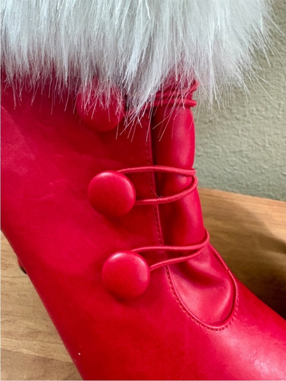Ellie Red Faux Fur Trim High Heel Holiday Ankle Boots Size 9 Santa Costume - Picture 11 of 16